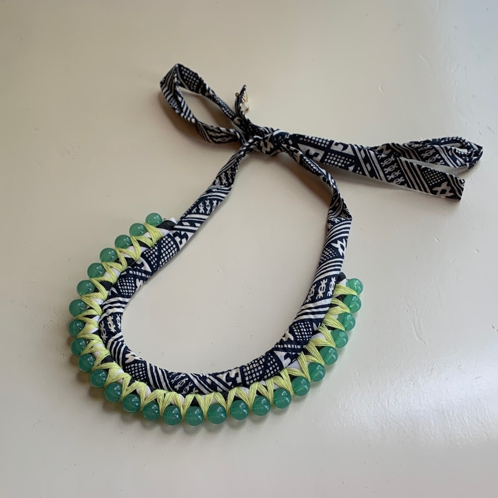 Crewcuts Green Beaded Necklace with Black Patterned Ribbon